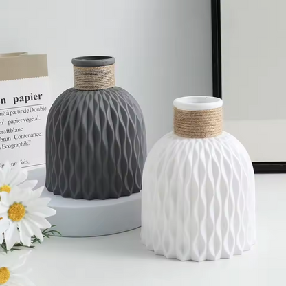 Rope-Textured Plastic Flower Vase – Porcelain Imitation DIY Flowerpot for Living Room & Home Decor